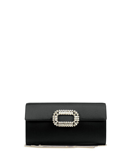 Roger Vivier Envelope Satin Flap Clutch Bag, Black | Neiman Marcus