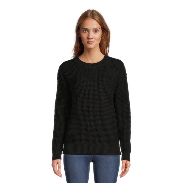 Time and Tru Women's Long Sleeve Waffle Crewneck Pullover Sweater | Walmart (US)