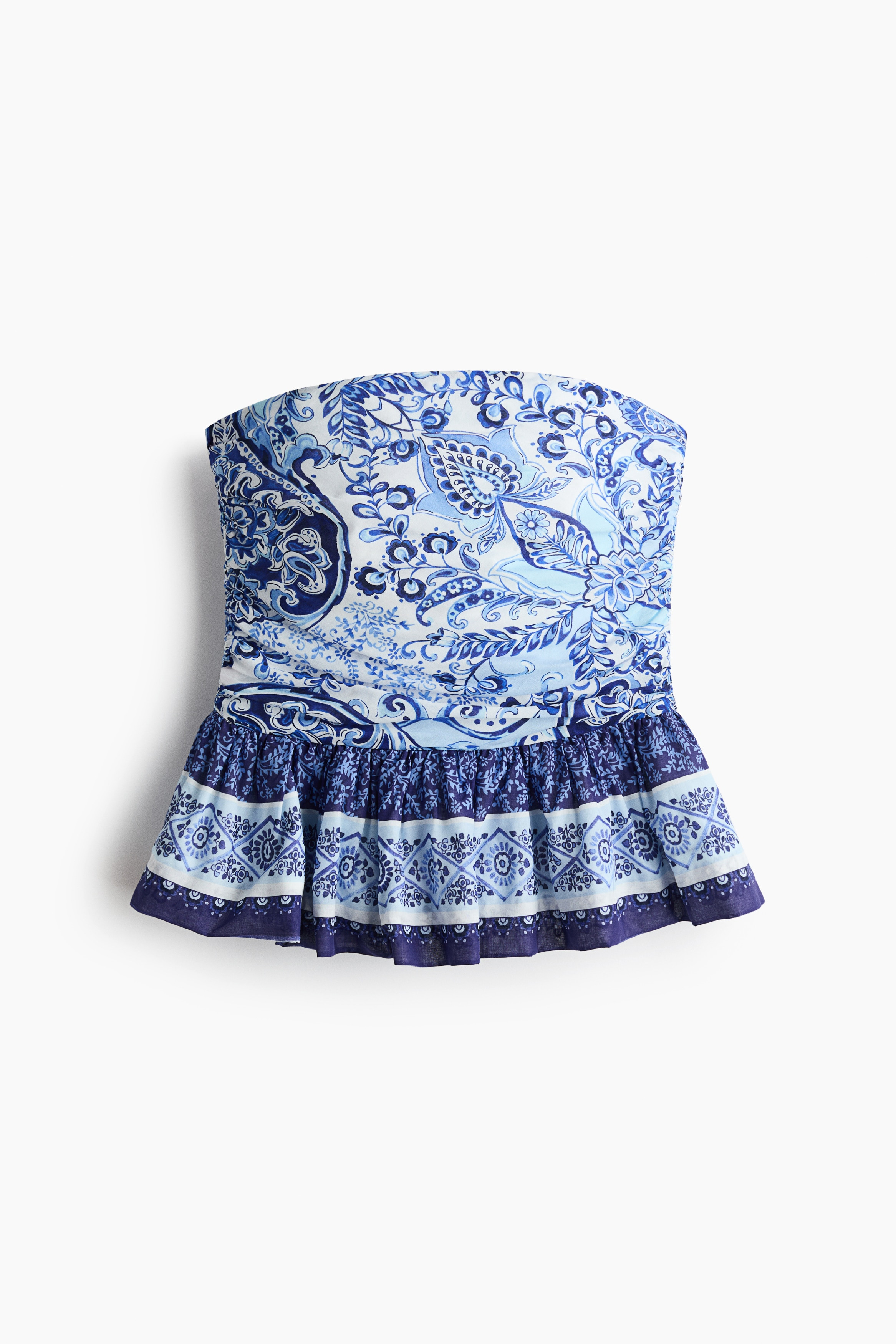 H & M - Ruffle-Trimmed Bandeau Top - Blue/Paisley | H&M (US + CA)