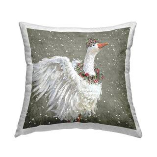 Stupell Industries Festive Swan Snowy Holly Wreath Green Square Outdoor Throw Pillow plb-482_osq_... | The Home Depot