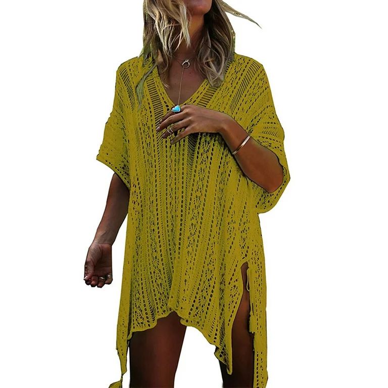 Women Bathing Suit Lace Crochet Tassel Bikini Swimwear Cover Up Beach Dress | Walmart (US)