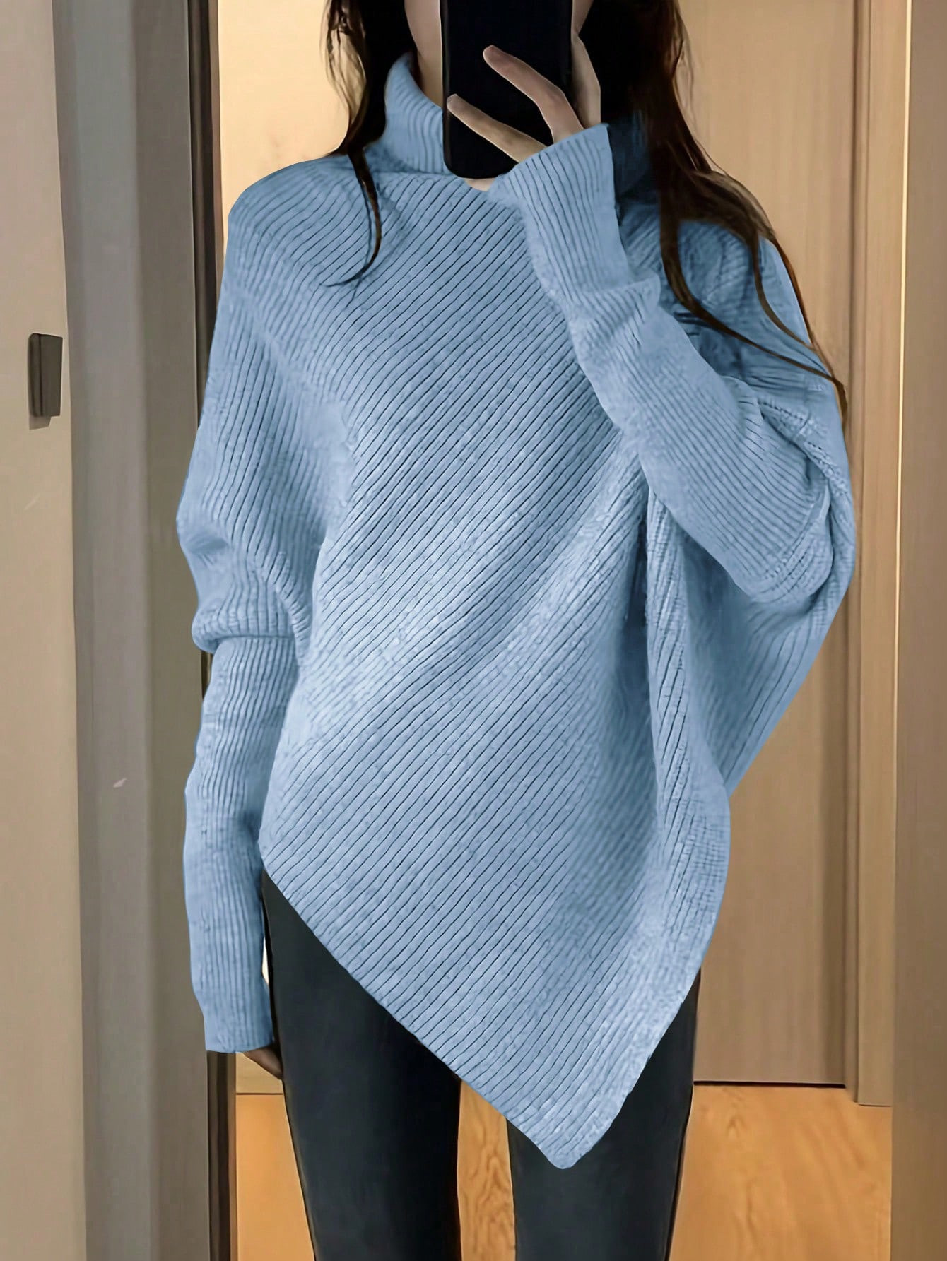 SHEIN Essnce Women's Solid Color High Neck Batwing Sleeve Sweater | SHEIN