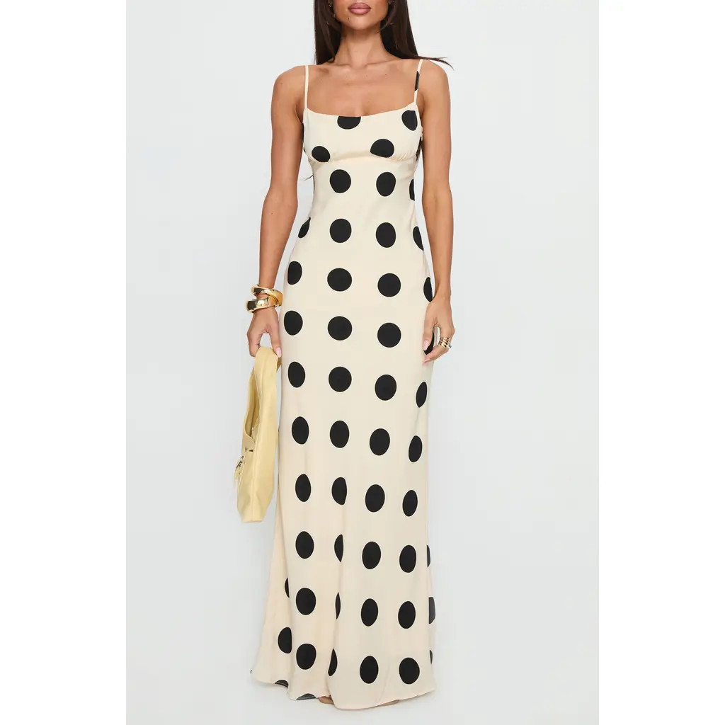 Princess Polly Avienna Dot Maxi Dress in Cream /Polka Dot at Nordstrom, Size 0 | Nordstrom