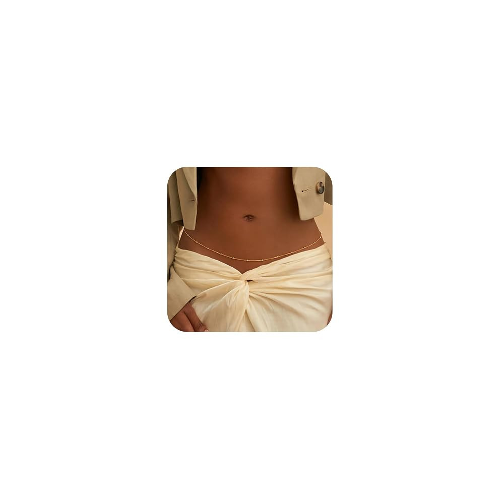 Dainty Silver/14K Gold Plated Body Chains for Women，Layered Pearl Satellite Beads Waist Chain A... | Amazon (US)
