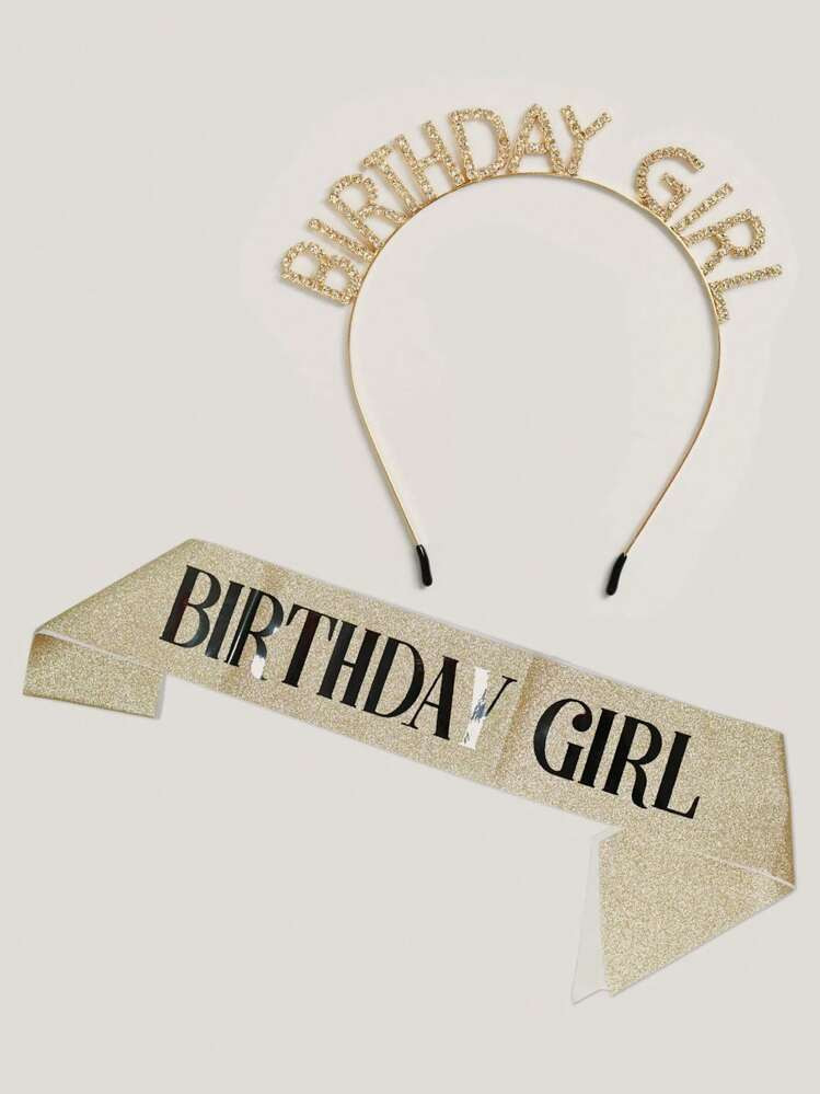 1set/1pc Birthday Sash + Headband, Party Decoration, Birthday Headband And Sash, Birthday Party Accessory Set | SHEIN
