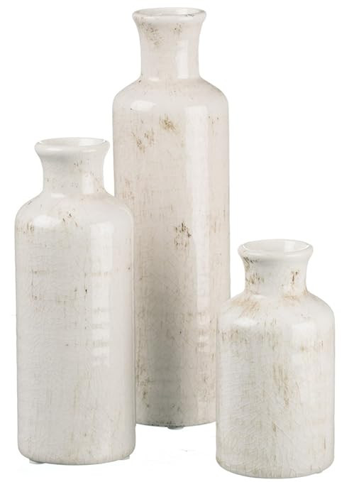 Sullivans Small White Ceramic Vase Set, Rustic Home Decor, Distressed White, Set of 3 (CM2333) | Amazon (US)