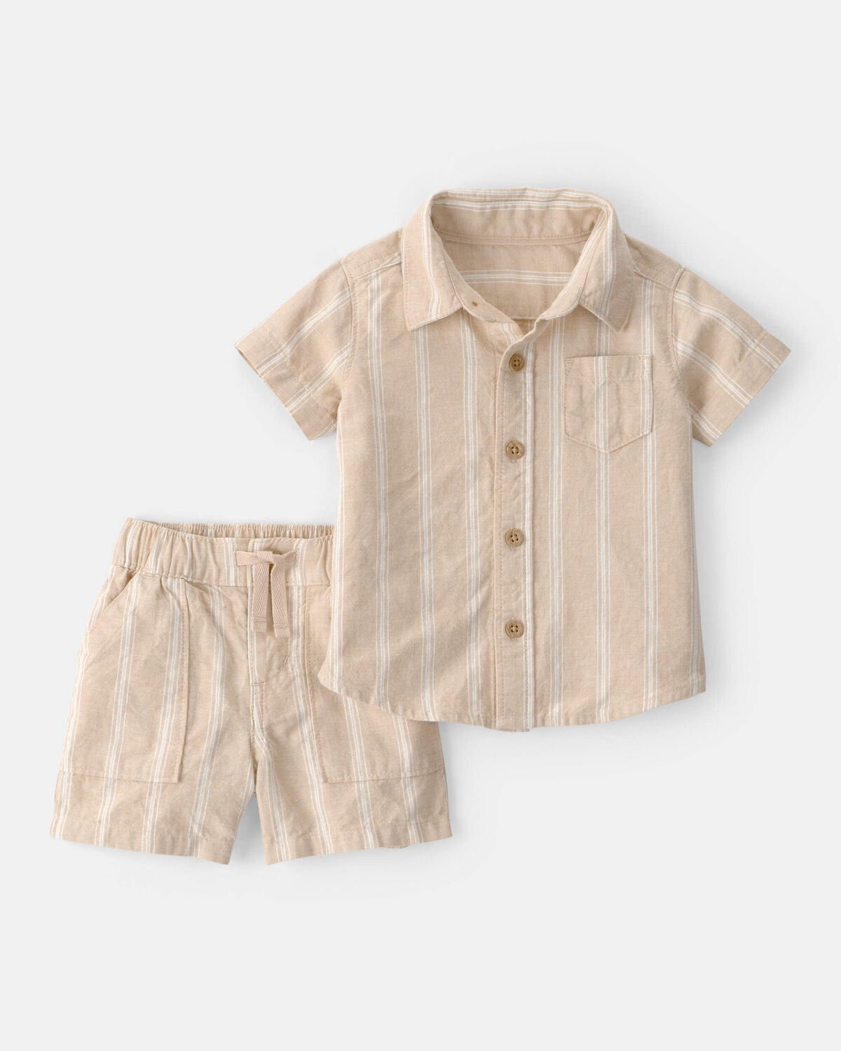 Baby Boy 2-Piece Stripe Collared Shirt & Short Set - Khaki | Carter's Inc