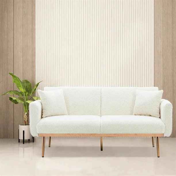 Modern Leisure Loveseat Sofa with Wide Backrest and Tapered Metal Legs, Wood Sofa Frame with Tedd... | Walmart (US)