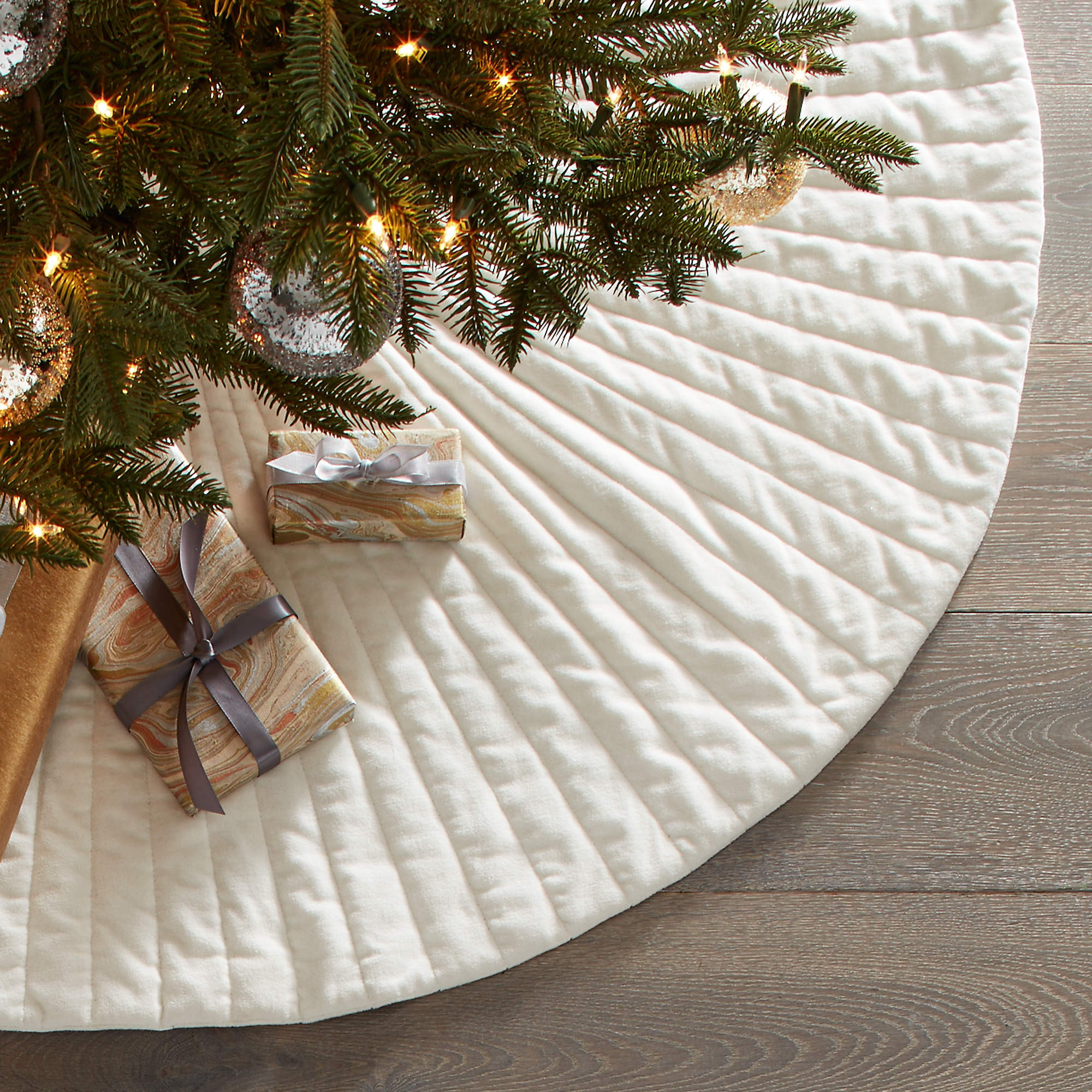 Flake Olive Velvet Tree Skirt 48" | CB2 | CB2