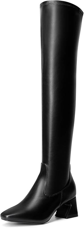 DREAM PAIRS Women's Over The Knee Thigh High Boots Square Toe Long Stretch Soft Blocked Chunky Heel  | Amazon (US)
