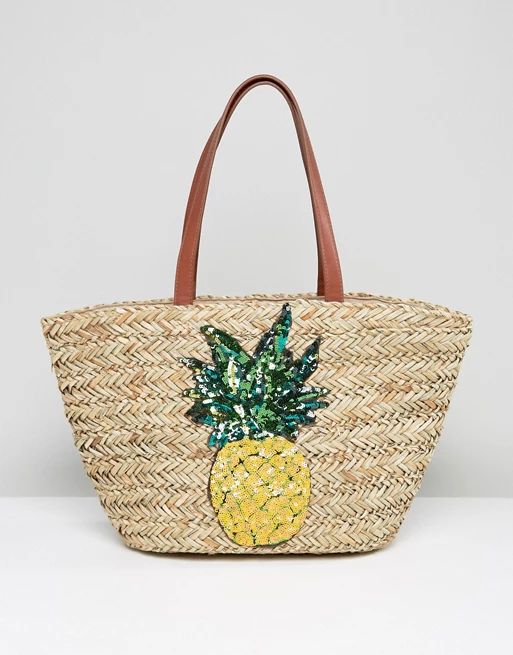 Glamorous Straw Beach Bag With Pinapple Embroidery | ASOS US