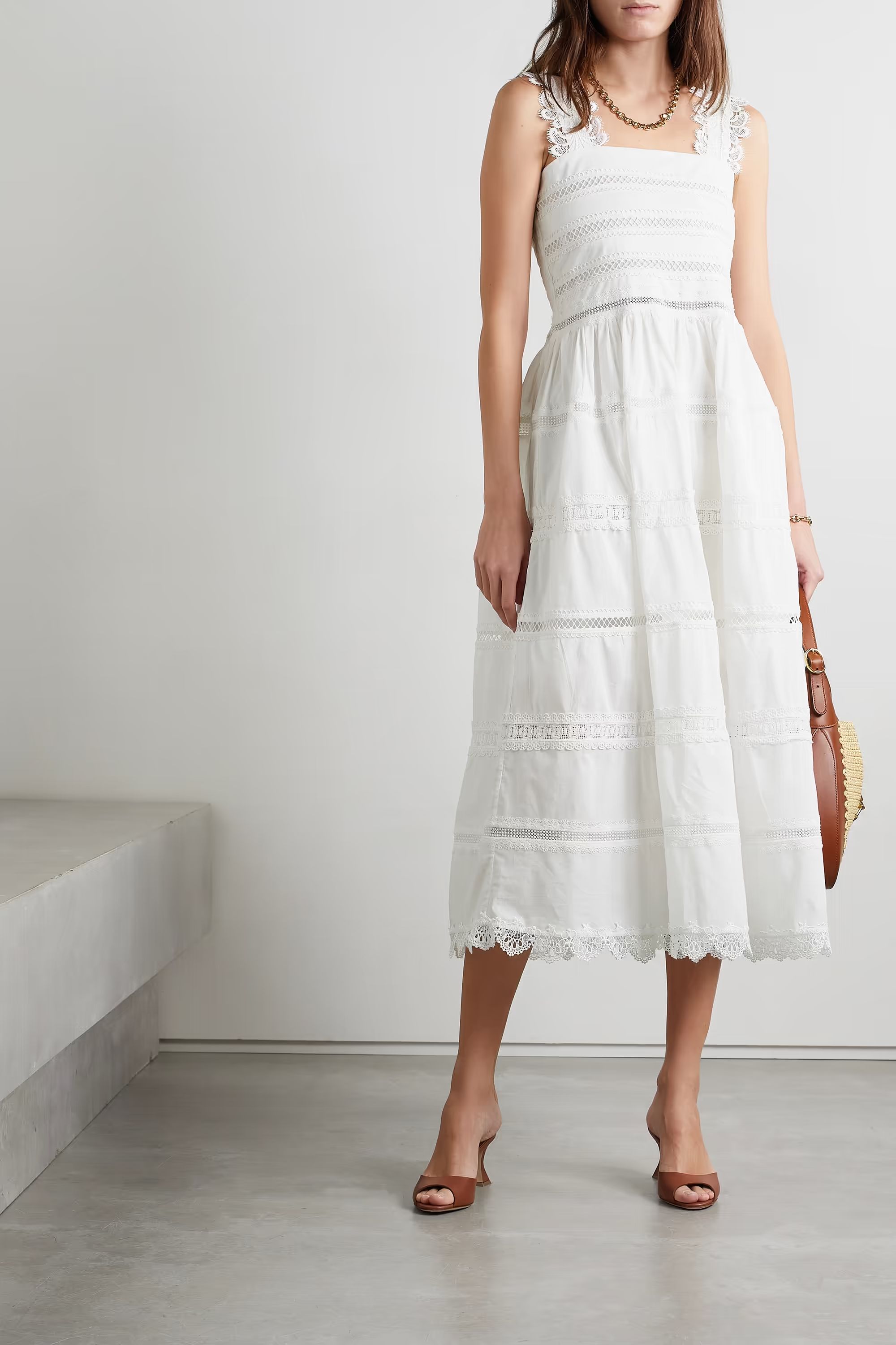 + NET SUSTAIN Kate cotton-voile and guipure lace midi dress | NET-A-PORTER (US)