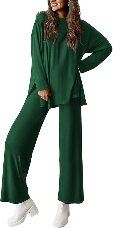 PRETTYGARDEN Women's Two Piece Lounge Sets Matching Long Sleeve Shirts Wide Leg Pants Tracksuits ... | Amazon (US)
