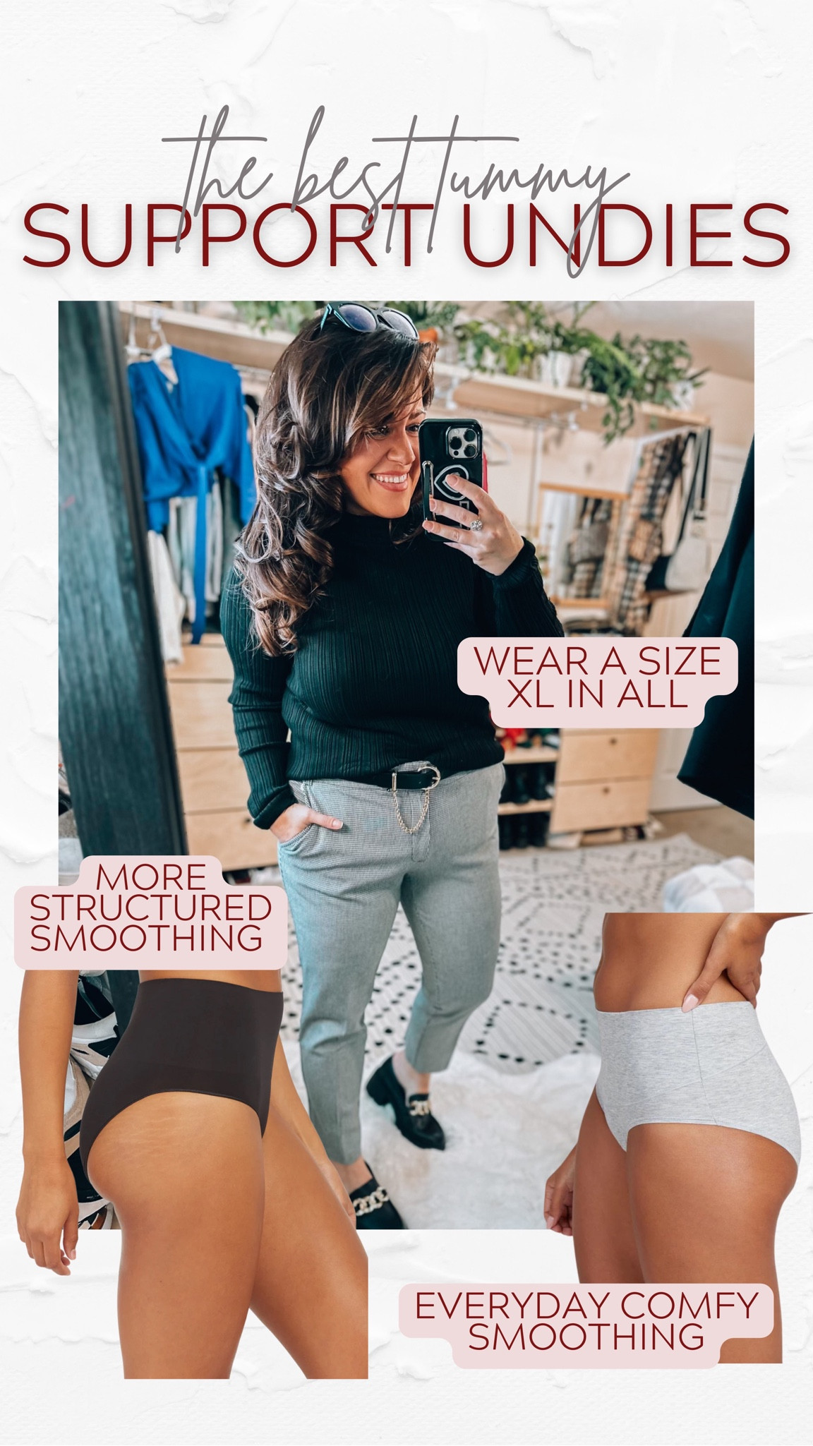 My fave supportive undies to smooth the tummy 
The black have a bit more structure (xl) 
The grey (cotton) I wear for everyday for some smoothing support. 
Code: TARYNTRULYXSPANX 

#LTKstyletip #LTKcurves #LTKFind