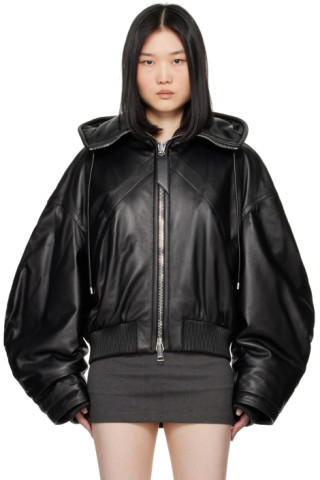Black Leather Bomber Jacket | SSENSE