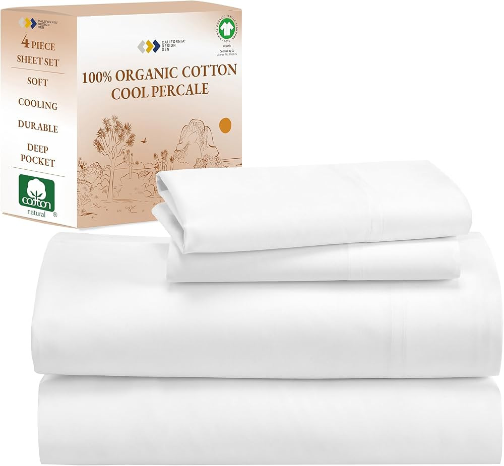 California Design Den 100% Organic Cotton Sheets for Queen Size Bed, Deep Pockets, Percale Sheets... | Amazon (US)