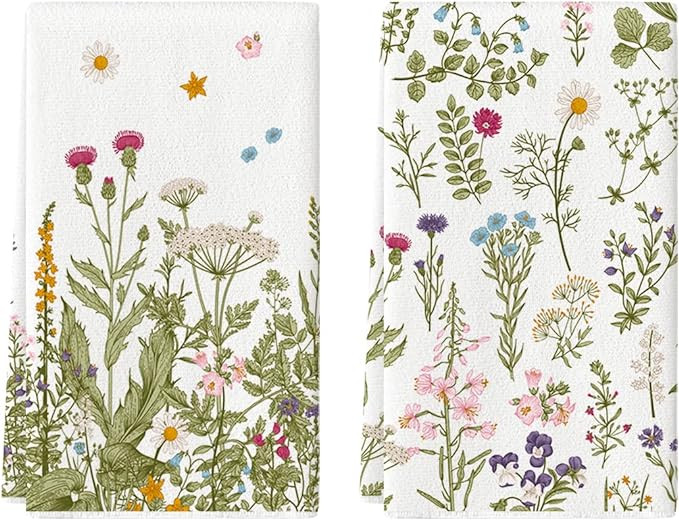Artoid Mode Wildflower Floral Kitchen Towels Dish Towels, 18x26 Inch Leaves Holiday Decoration Ha... | Amazon (US)