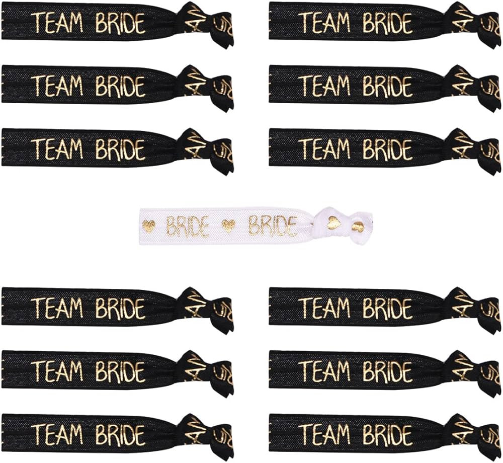 JKJF 13 Pcs Bachelorette Party Favors Wristbands Bracelets Bride and Team Bride Hair Tie No Creas... | Amazon (US)
