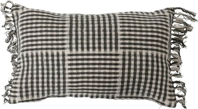Creative Co-Op Cotton Flannel Lumbar Gingham Pattern and Fringe Pillow, 1 Count (Pack of 1), Blac... | Amazon (US)