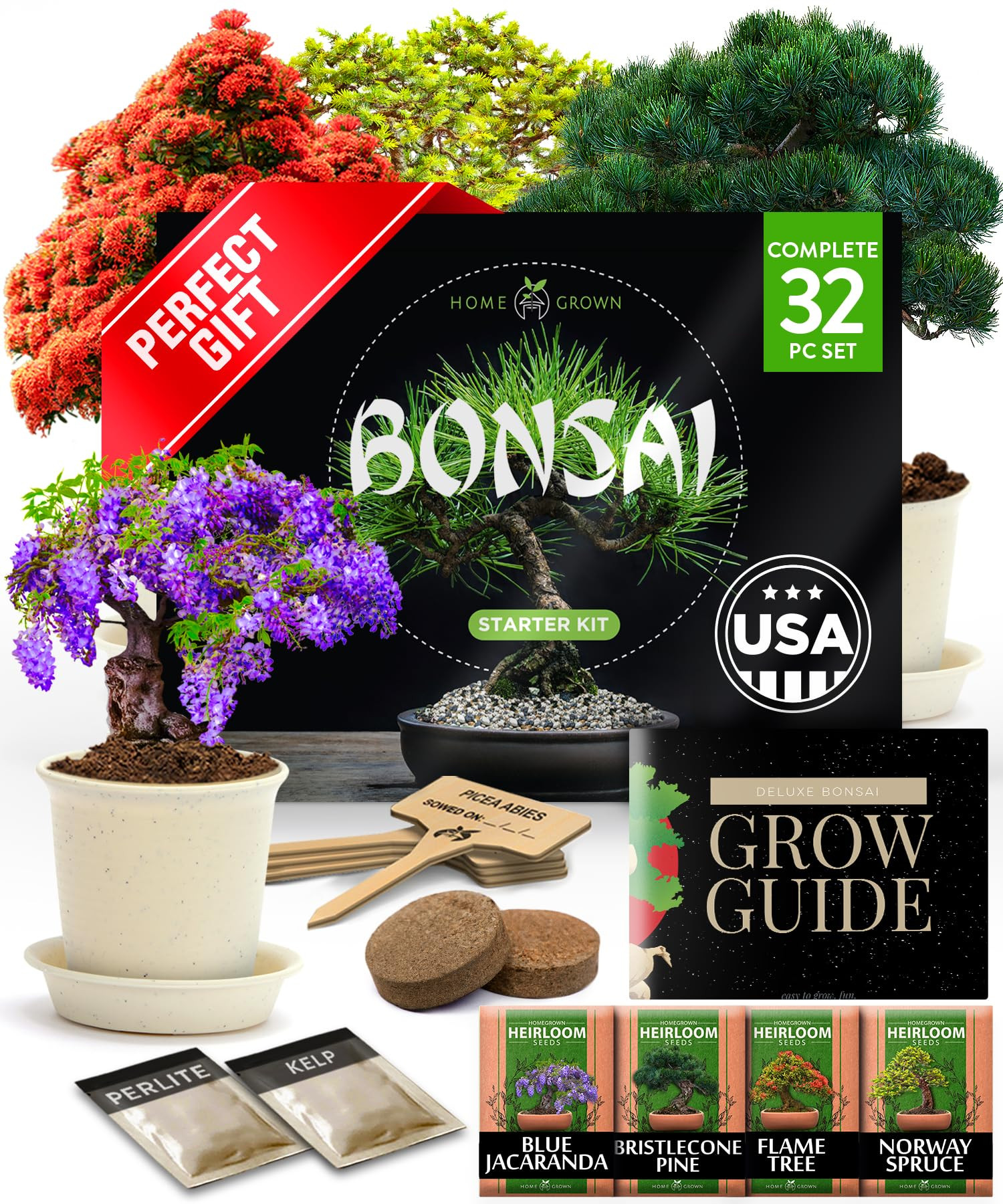 Bonsai Tree Kit Gifts for Men & Women - Grow 4 Bonsai Trees - Unique Gardening Crafts for Adults,... | Amazon (US)