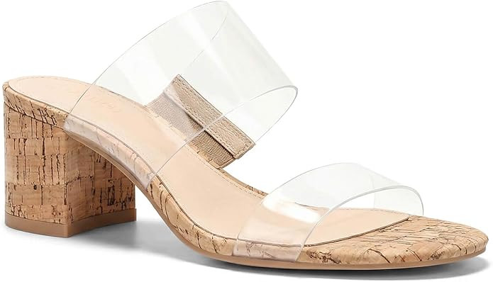 Coutgo Women's Clear Heeled Sandals Transparent Two Strap Chunky Block Heels Mules Open Toe Slip ... | Amazon (US)