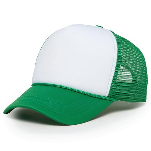 Funky Junque Blank Foam Trucker Hat – Adjustable Mesh Back Snapback Baseball Cap for Men & Women - White/Kelly Green | Amazon (US)