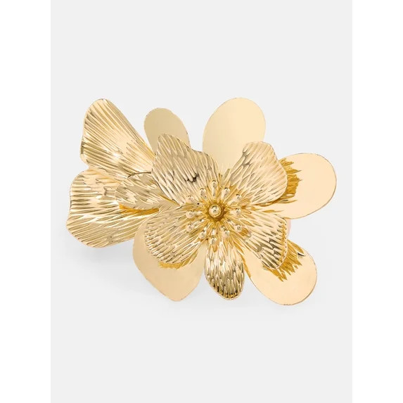 Free Assembly Women's Sculpted Flower Double Finger Ring, Size 7 | Walmart (US)