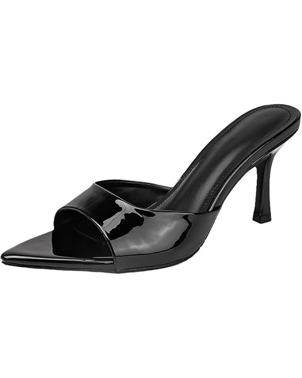 Women's Patent Leather Pointed Toe Open Toe High Heel Sandals Comfortable Slingback Slip-On Mule ... | Amazon (US)