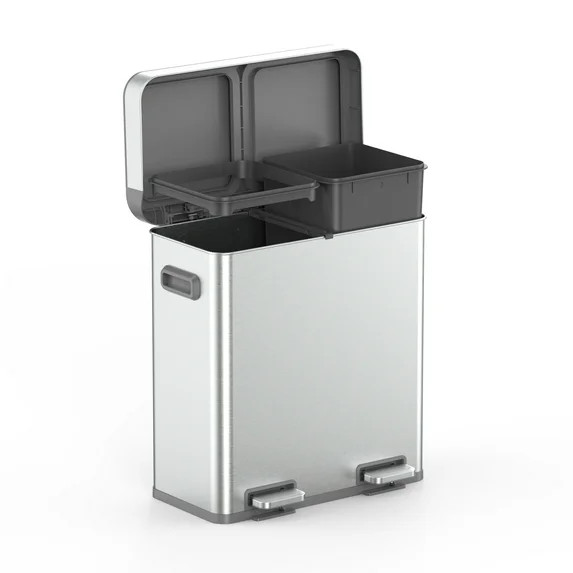 Better Homes & Gardens Kitchen Trash Can, 18 Gallon Stainless Steel Recycle Step Garbage Bin with... | Walmart (US)