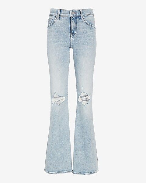 Mid Rise Light Wash Ripped 70s Flare Jeans | Express