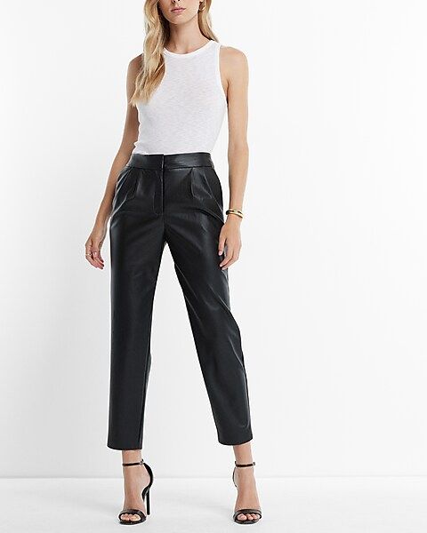 Super High Waisted Faux Leather Pleated Ankle Pant | Express