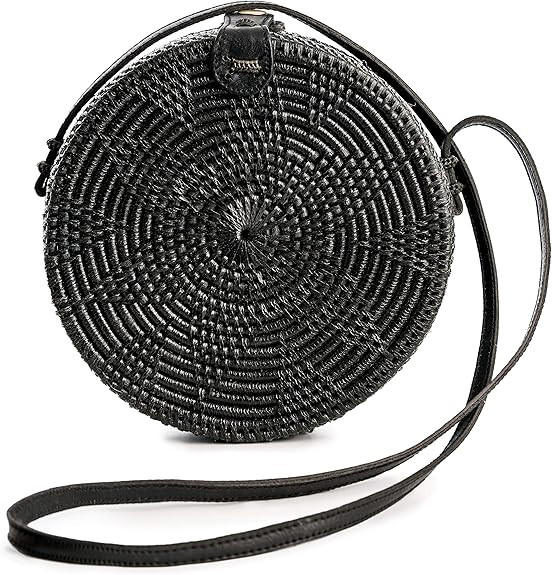 Round Rattan Bag for Women - Handmade Rattan Straw Bags - Wicker Purse - Boho Bag - Round Rattan ... | Amazon (US)