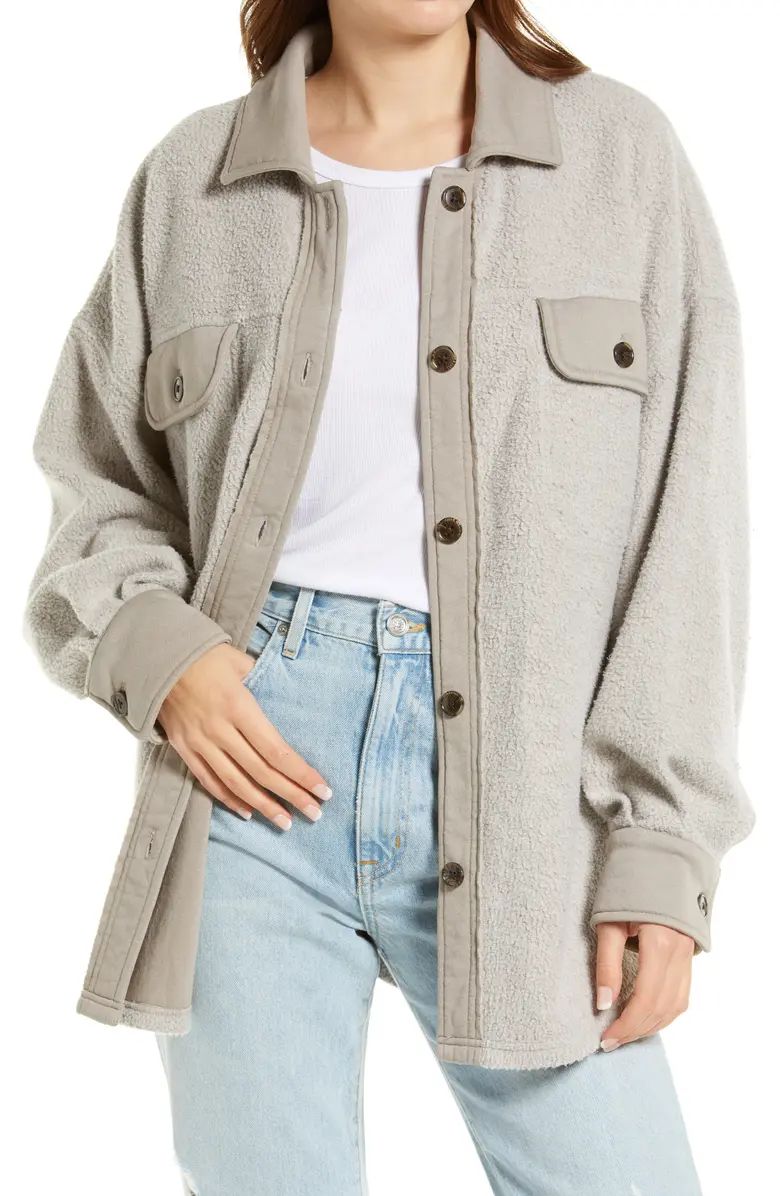 Mixed Media Seam Cotton Blend Shirt Jacket | Nordstrom