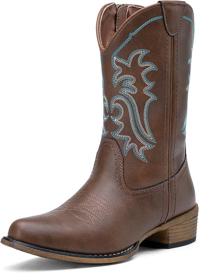 Jeossy Women's 9806 Cowboy Boots, Western Cowgirl Mid-Calf Pull on Round Toe Embroidered Boots wi... | Amazon (US)