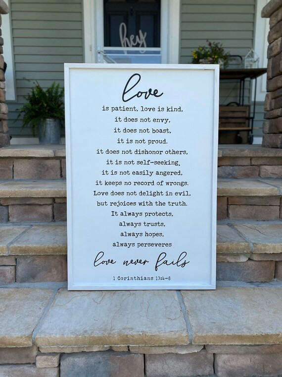 1 Corinthians 13, Love is patient, Love is kind, Love never fails, Wood Scripture Verse Art | Etsy (US)