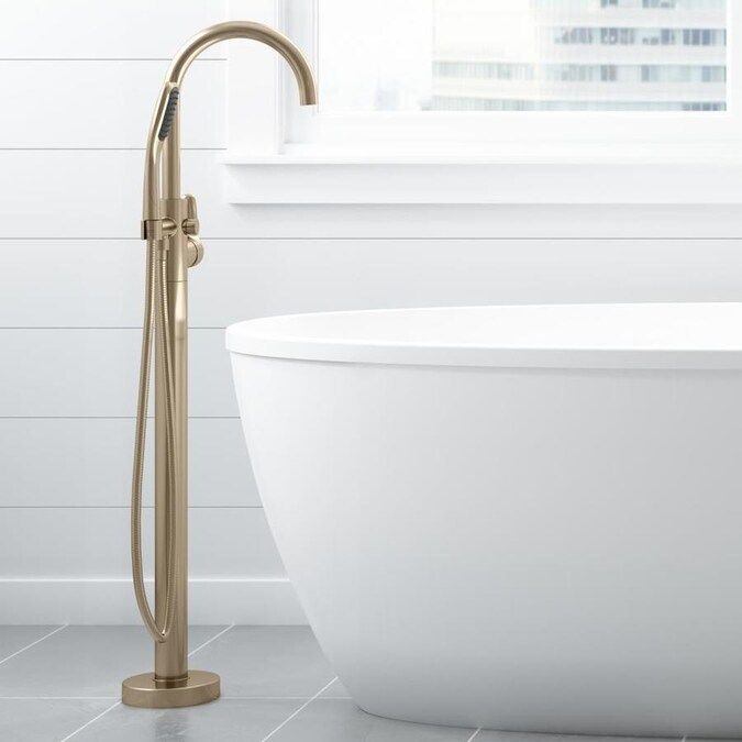 Jacuzzi Brushed Bronze 1-Handle Commercial/Residential Freestanding Bathtub Faucet with Hand Show... | Lowe's