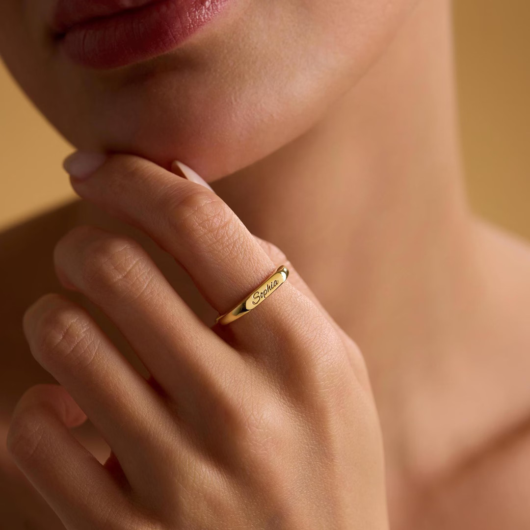 Personalized Custom Name Ring, Dainty Name Ring, Engraved Ring, Name Jewelry, 14K Solid Gold Name... | Etsy (US)