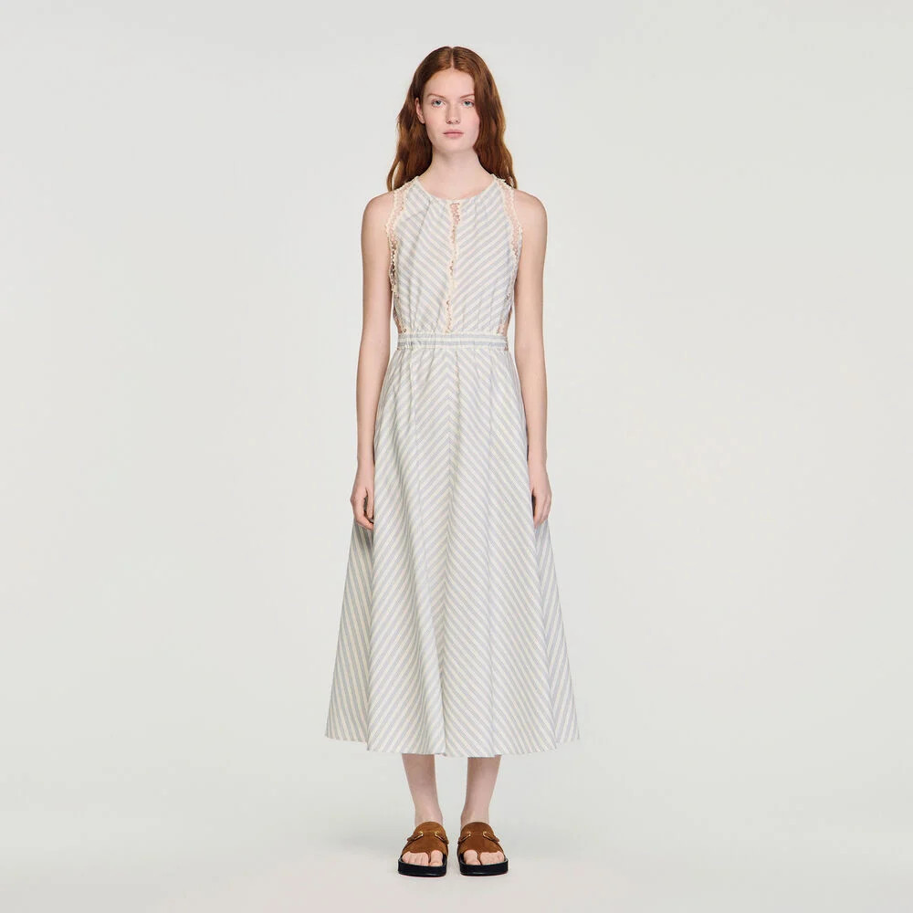Striped cotton midi dress | Sandro US | Sandro-Paris US