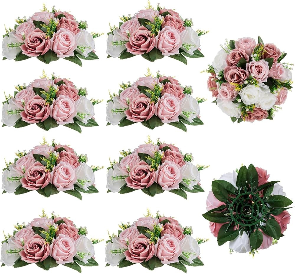 BLOSMON Dusty Rose Flowers Centerpieces: 10 Pieces Pink Roses Artificial Flowers Balls for Weddin... | Amazon (US)