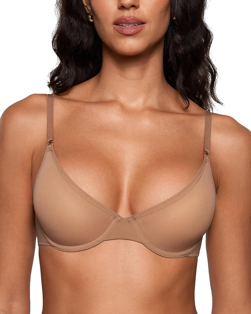 INLYRIC Women's Cosnufy Sheer Balconette Bra Demi Unlined Plunge Mesh See Through Sexy Bras Under... | Amazon (US)