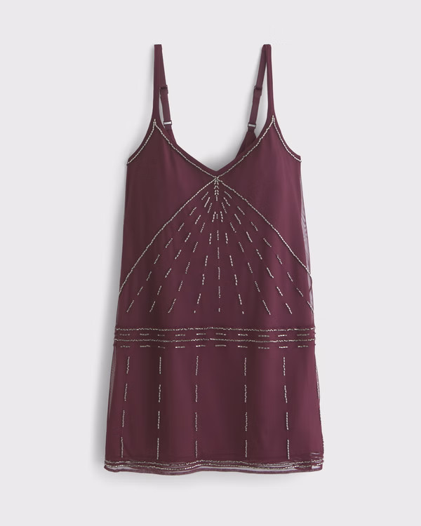V-Neck Beaded Mini Dress | Abercrombie & Fitch (US)