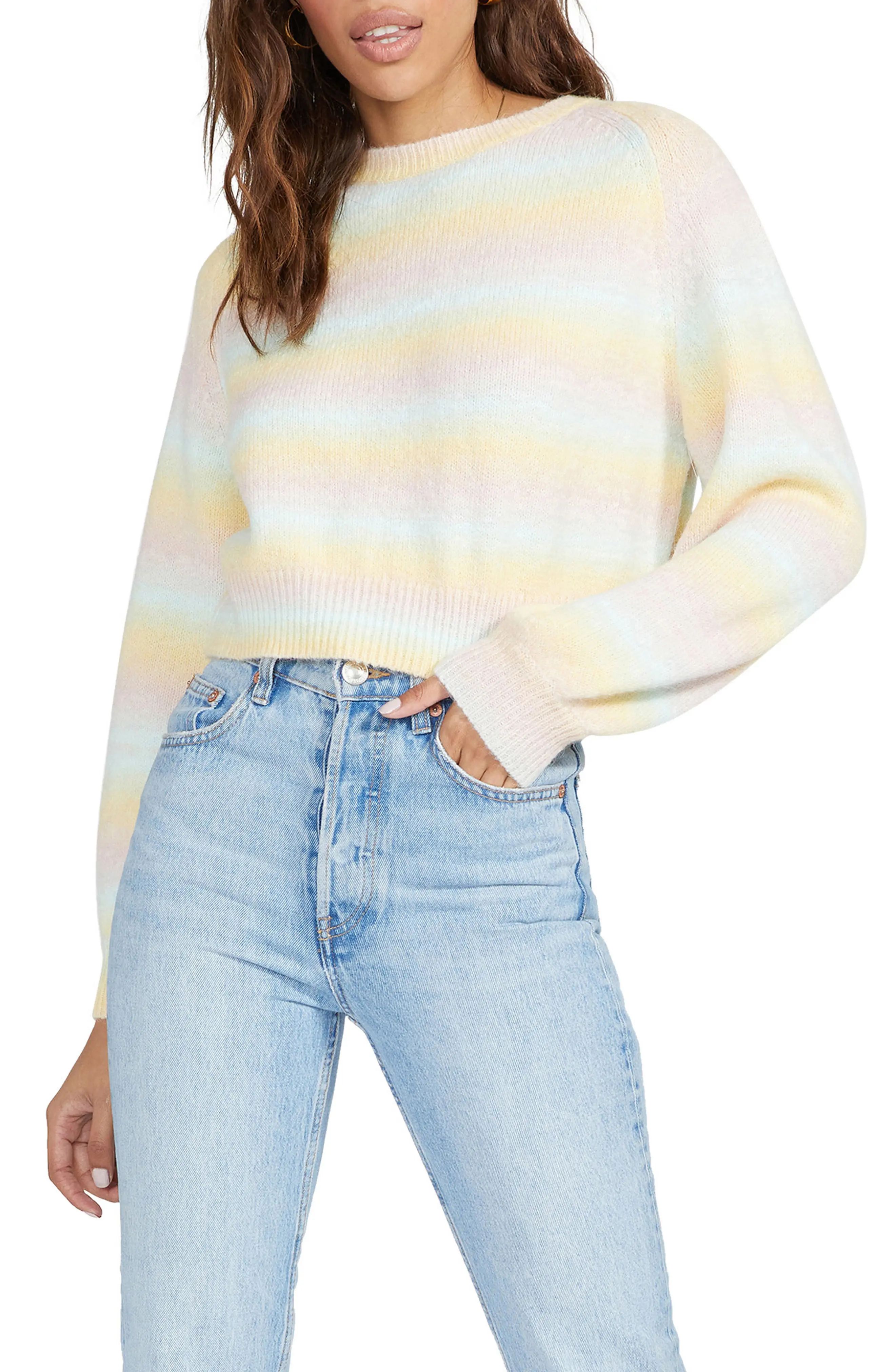 Women's Bb Dakota Stripe Crop Sweater, Size Medium - Yellow | Nordstrom
