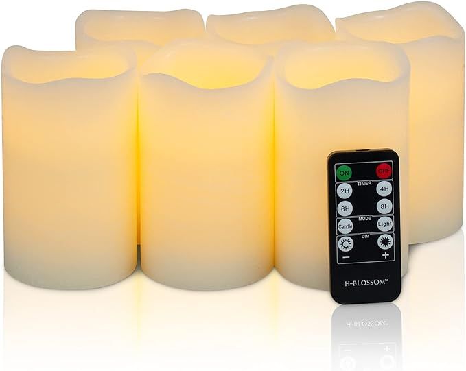 Amazon.com: Flickering Flameless Candles Battery Operated Real Wax Pillar Candles H-BLOSSOM LED C... | Amazon (US)