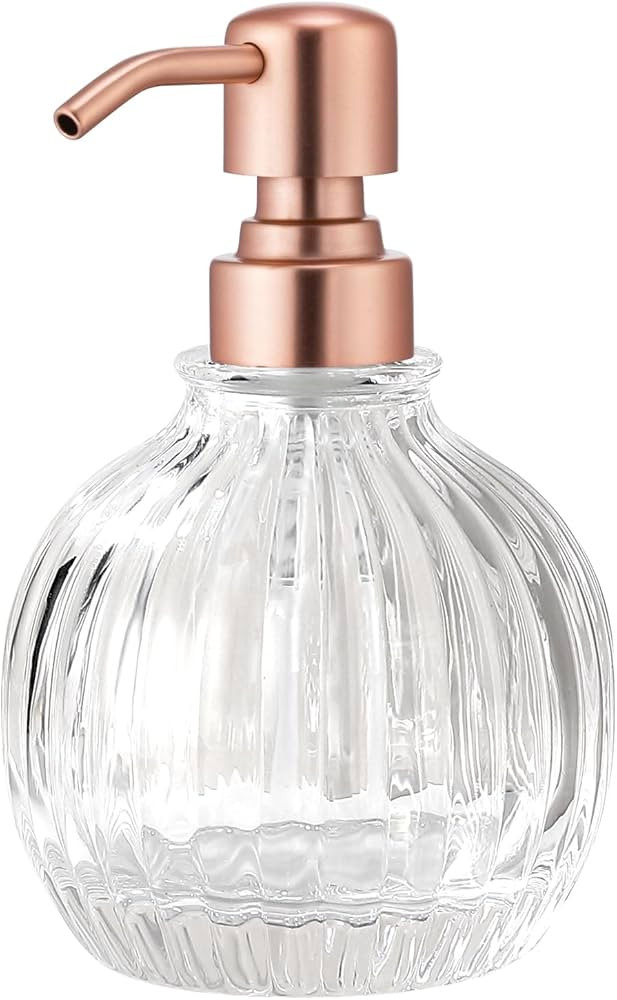 Round Soap Dispenser Bathroom with Rose Gold Pump, Glass Pump Bottle with Stainless Steel Pump Li... | Amazon (US)