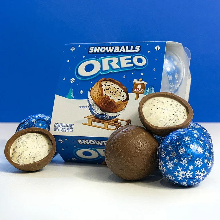 OREO Chocolate Snowballs, Creme Filled Holiday Candy with Cookie Pieces, 4 Pack | Walmart (US)