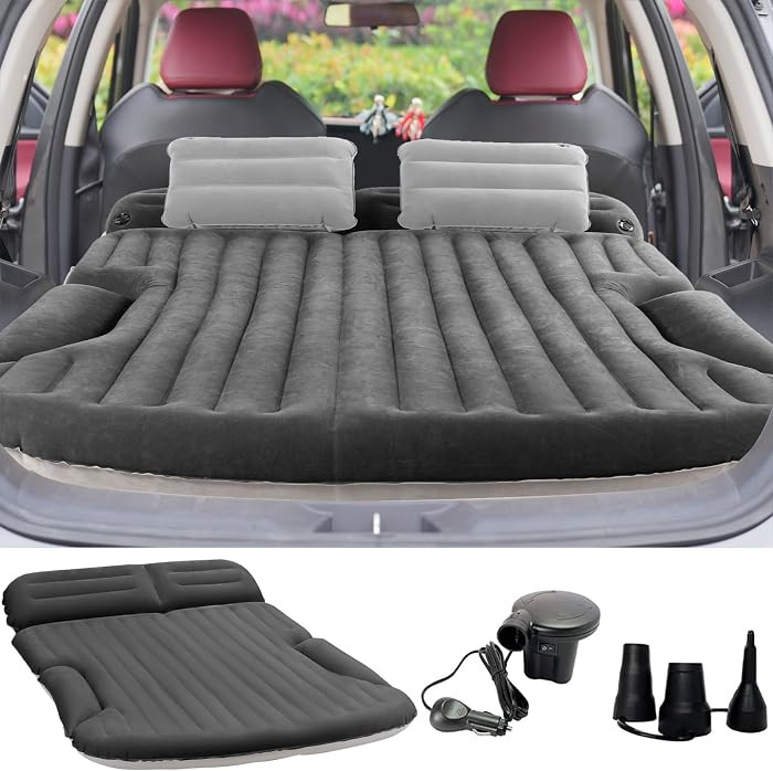 SUV Air Mattress Thickened and Double-Sided Flocking Travel Camping Bed with 2 Pillows & Electric... | Amazon (US)
