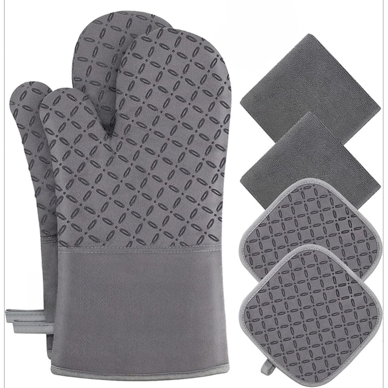 HEETLY 13-Inch Oven Mitts and Pot Holders Set with Towels, 6-Piece, 500\u00b0F Heat Resistant, Gr... | Walmart (US)