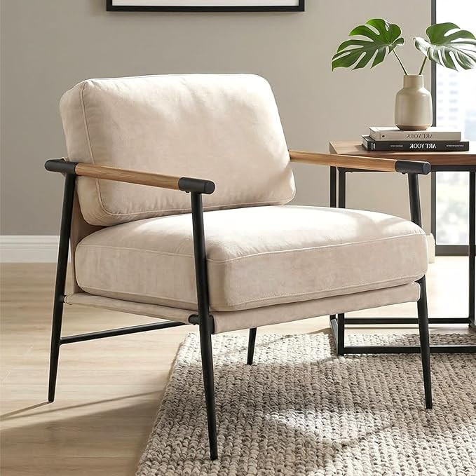 LukeAlon Beige Chenille Accent Chair Modern Living Room Chair with Metal Legs Armchair Lounge Cha... | Amazon (US)