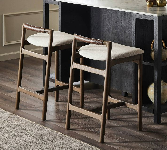 Axel Upholstered Bar Stool, Alcala Wheat-Sienna Brown | Pottery Barn (US)