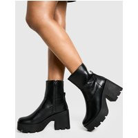 Womens Chunky Heeled Sock Ankle Boots - Black - 6 | boohoo (US & Canada)
